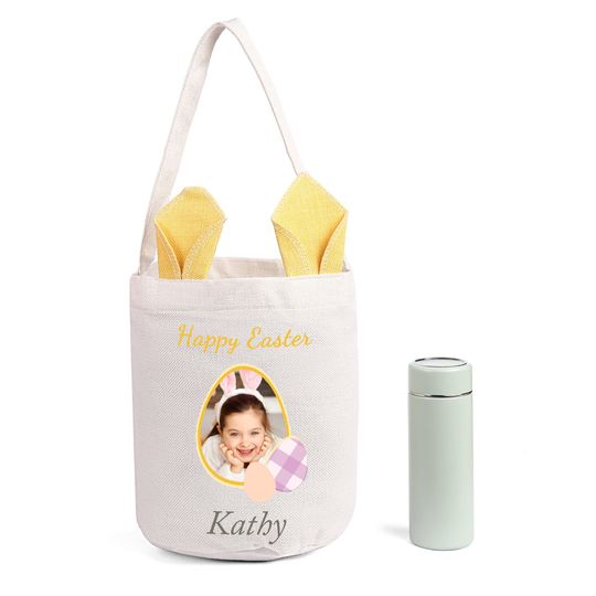 Personalized Photo & Name Easter Basket, Bunny Basket for Kids, Kids Easter Gift, Easter Bucket, Egg Basket For Easter Gifts
