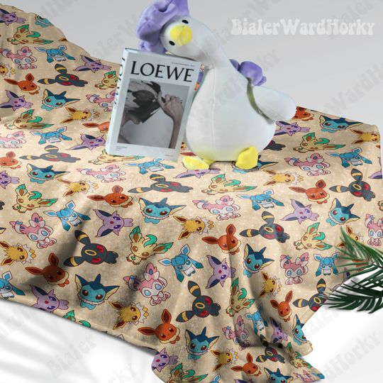 Eevee Evolution Chibi Fleece Blanket, Evolution Blanket, Cute Fleece Blanket, Anime Blanket Eevee, Gifts