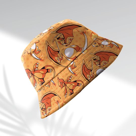 Charmander Evolution Bucket Hat, Cute Fire Type Summer Beach Hat, Charizard Bucket, Manga Gifts