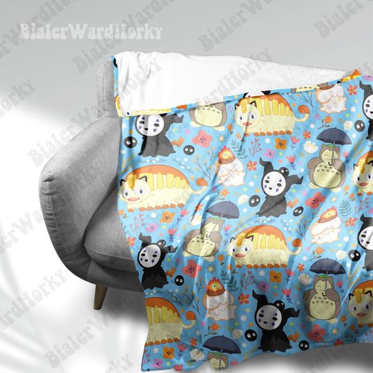 Anime Fleece Blanket: Sn Lax Totoro, Mimikyu No Face, Meowth Catbus