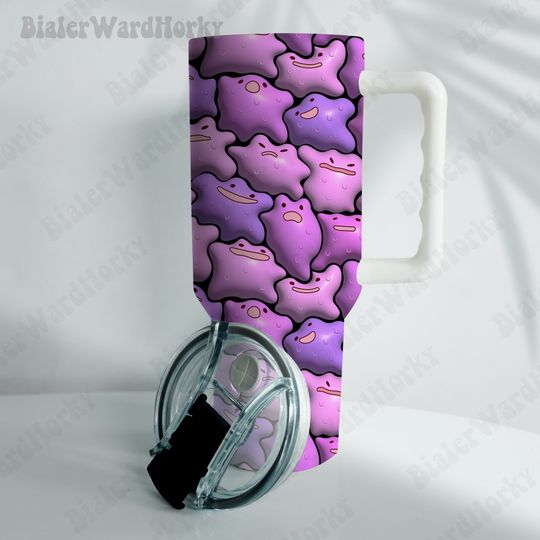 Ditto Funny Tumbler Cute Tumbler Colorful Anime Tumbler 40oz, Stainless Steel Double Wall Tumbler with New Style Handle, Back To School Gift