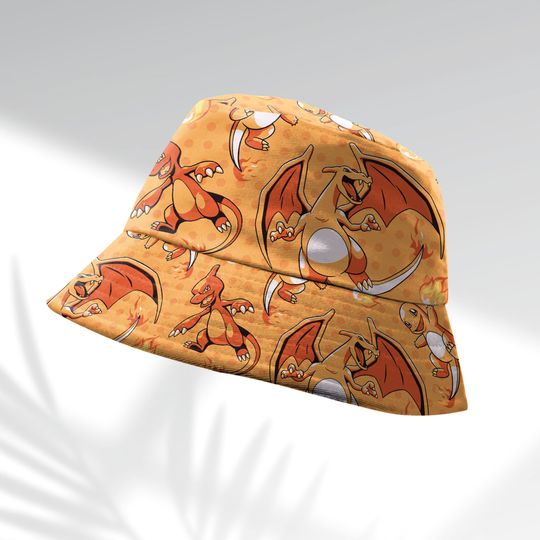 Charmander Evolution Bucket Hat, Cute Fire Type Summer Beach Hat, Charizard Bucket, Manga Gifts