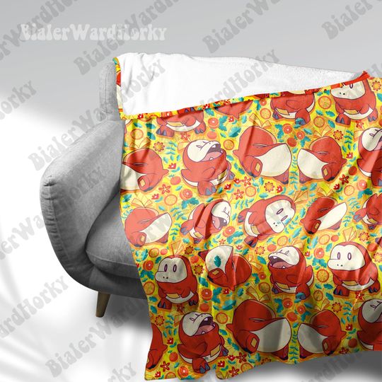 Fuecoco Fleece Blanket: Anime Inspired Fire Croc Design