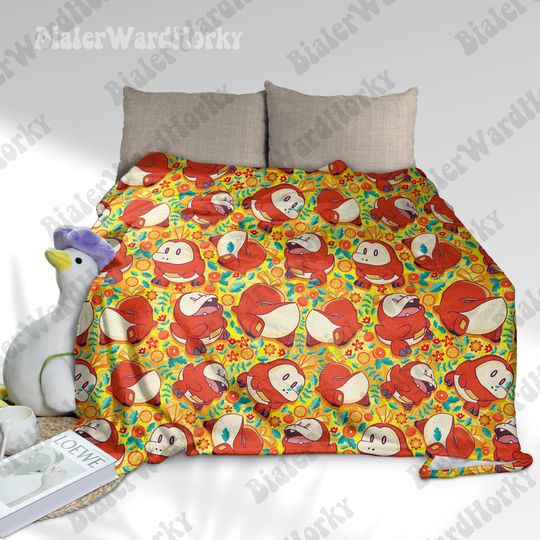 Fuecoco Fleece Blanket: Anime Inspired Fire Croc Design