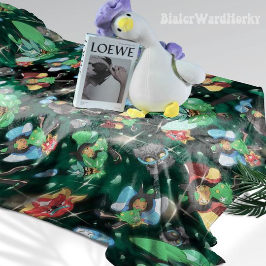 Ogerpon Fleece Blanket: Anime Grass Type Decor