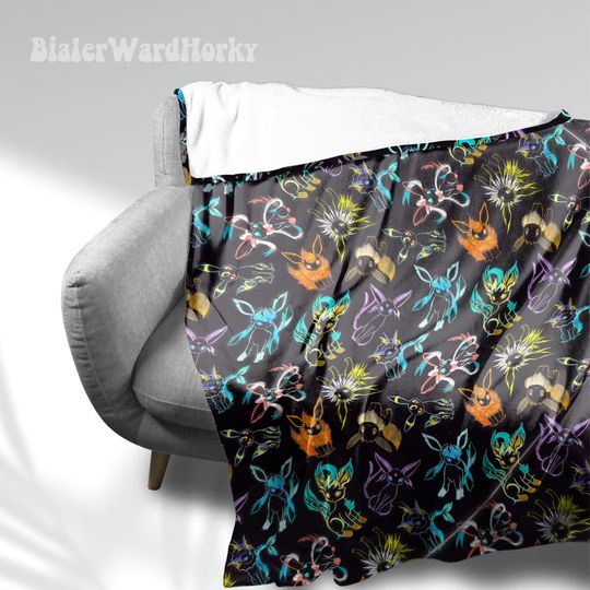 Eevee Evolution Neon Fleece Blanket, Evolution Blanket Fleece Blanket, Anime Blanket Evolution, Gifts