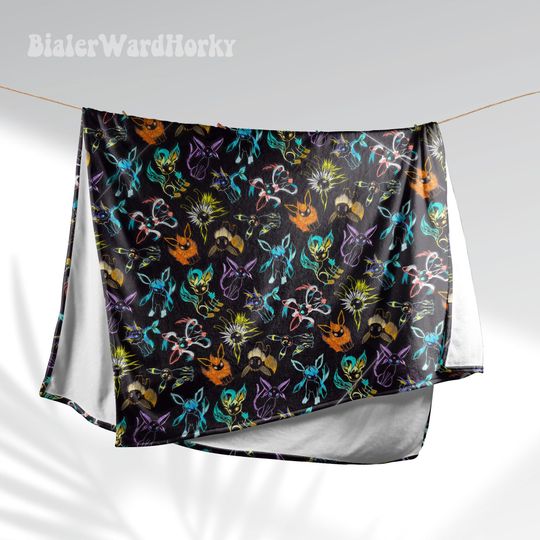 Eevee Evolution Neon Fleece Blanket, Evolution Blanket Fleece Blanket, Anime Blanket Evolution, Gifts