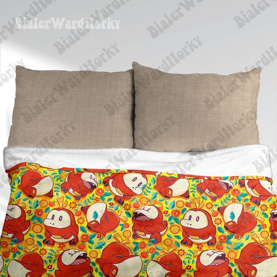 Fuecoco Fleece Blanket: Anime Inspired Fire Croc Design