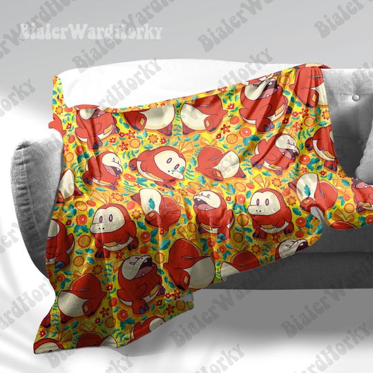 Fuecoco Fleece Blanket: Anime Inspired Fire Croc Design