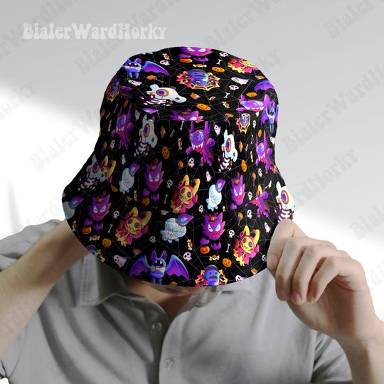 Spooky Masquerade Bucket Hat, Ghost Type, Mimikyu Gengar, Halloween Hat, Anime Bucket Gifts