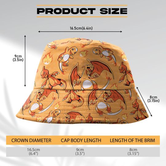 Charmander Evolution Bucket Hat, Cute Fire Type Summer Beach Hat, Charizard Bucket, Manga Gifts