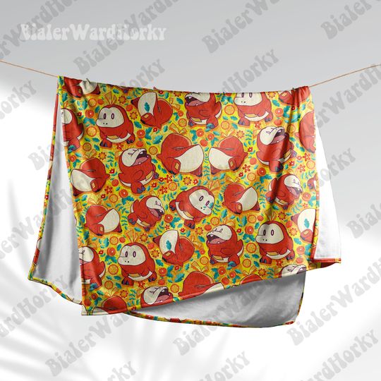 Fuecoco Fleece Blanket: Anime Inspired Fire Croc Design