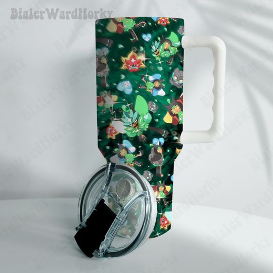 Ogerpon Mystical Tumbler Grass Type Anime Tumbler, Stainless Steel Double Wall Tumbler with New Style Handle, Back To School Gift