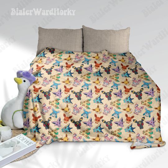 Eevee Evolution Chibi Fleece Blanket, Evolution Blanket, Cute Fleece Blanket, Anime Blanket Eevee, Gifts