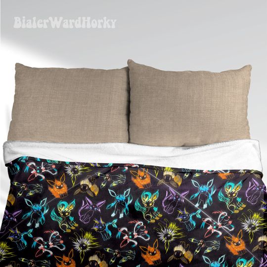 Eevee Evolution Neon Fleece Blanket, Evolution Blanket Fleece Blanket, Anime Blanket Evolution, Gifts