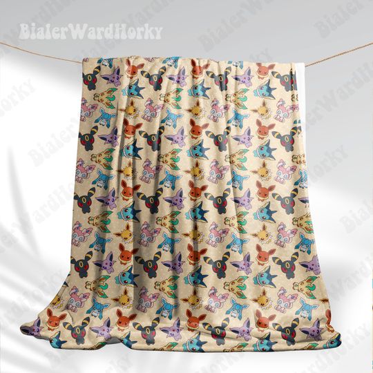 Eevee Evolution Chibi Fleece Blanket, Evolution Blanket, Cute Fleece Blanket, Anime Blanket Eevee, Gifts
