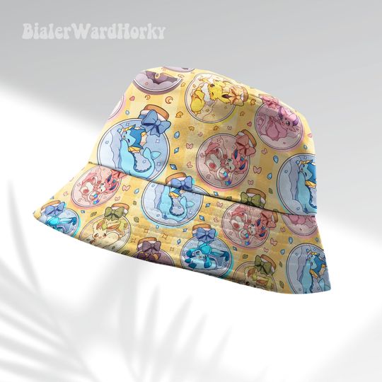 Eevee Evolution Bottle Bucket Hat, Evolution Bucket, Cute Hat, Anime Bucket, Eevee Evolution Gifts