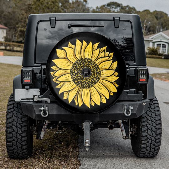 Spare Tire Cover Yellow SunFlower Tire Cover For Jeep