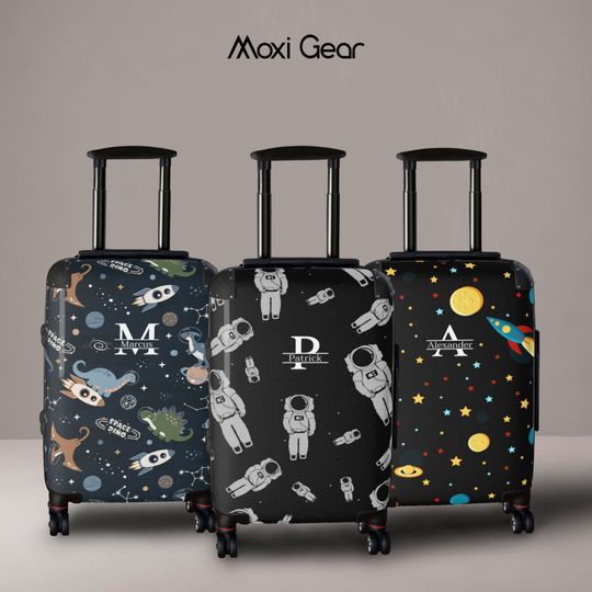 Personalized Luggage for Children | Custom Kids Suitcase Monogram | Outer Space Theme Travel Gift for Boy Spinner Carry-On | Stars & Planets