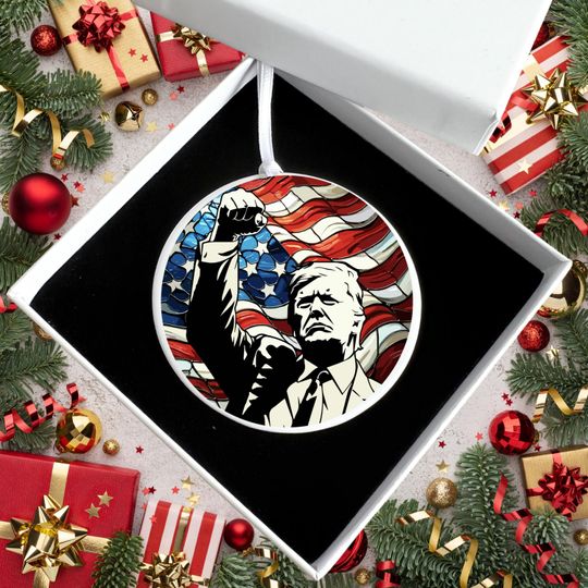 Trump with Raised Fist Stained Christmas Ornament, American Pride Keepsake, American Gift Ornament
