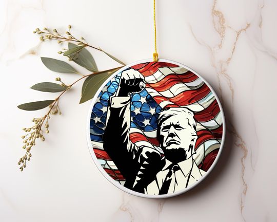 Trump with Raised Fist Stained Christmas Ornament, American Pride Keepsake, American Gift Ornament