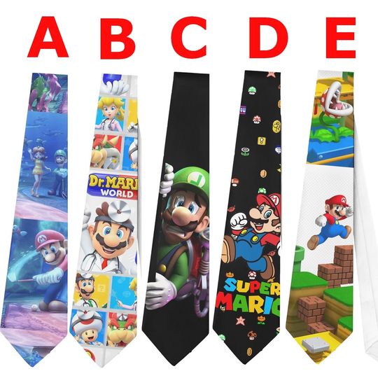 Mario Toad Goomba Yoshi Luigi Piranha Plant Themed Necktie for Halloween Cosplay