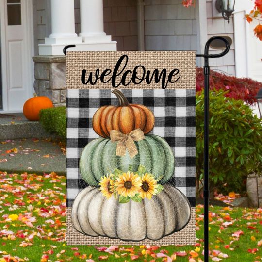 12x18 Garden Flag Sublimation Design, Welcome Pumpkins