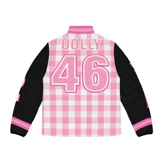 Dolly 46 Pink Checkerboard with Black Sleeves Game Day Men's Puffer Jacket
