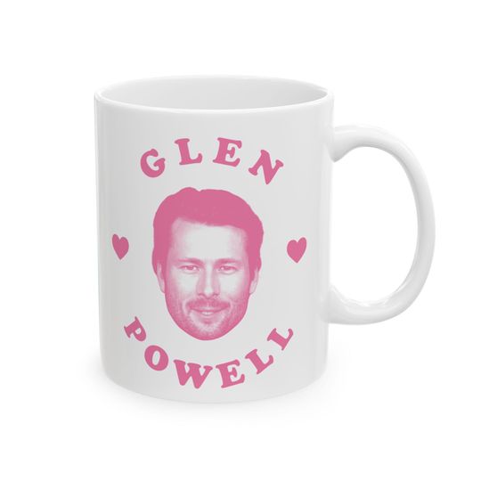 Glen Powell pink heart mug, Glen Powell Mug
