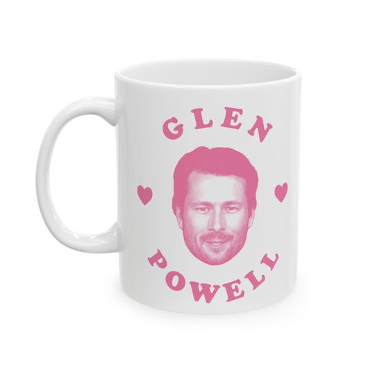 Glen Powell pink heart mug, Glen Powell Mug