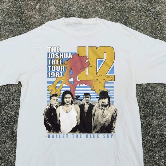 U2 Joshua Tree 1987 Tour White Vintage Unisex T-Shirt, U2 Rock Band 80s Tour Tee
