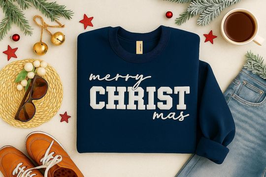 Embossed Merry Christmas Sweater for Women