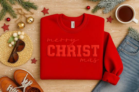 Embossed Merry Christmas Sweater for Women