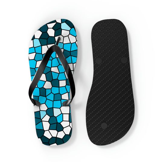 Blue Tiled Flip Flops