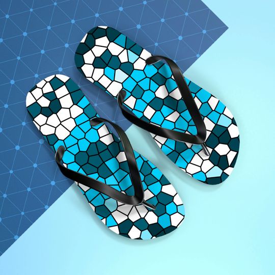 Blue Tiled Flip Flops