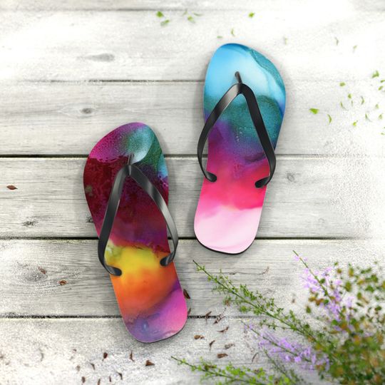Watercolor Wave Flip Flops
