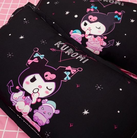 Pink Black Duvet Cover Set, Hello Kitty, Kuromi Bedding Set