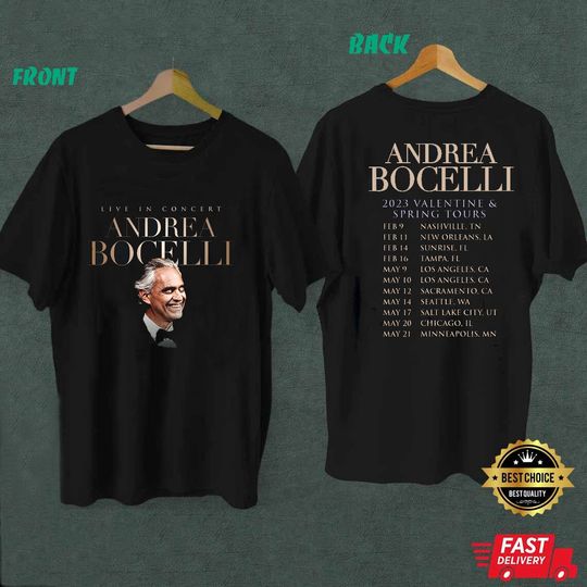 Andrea Bocelli 2023 Valentine and Spring Tour Dates Merch -Shirt