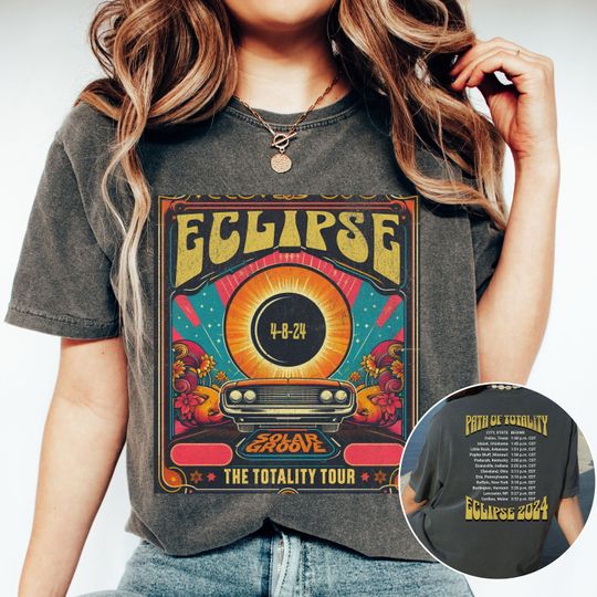Solar Eclipse 2024 Comfort Colors 1717 Unisex Retro Style Path of Totality 2024