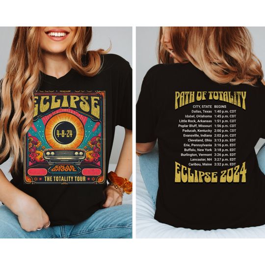 Solar Eclipse 2024 Comfort Colors 1717 Unisex Retro Style Path of Totality 2024