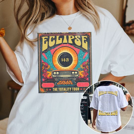 Solar Eclipse 2024 Comfort Colors 1717 Unisex Retro Style Path of Totality 2024