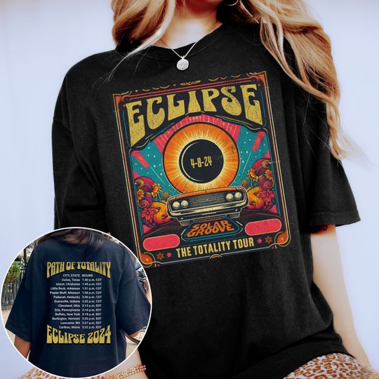 Solar Eclipse 2024 Comfort Colors 1717 Unisex Retro Style Path of Totality 2024