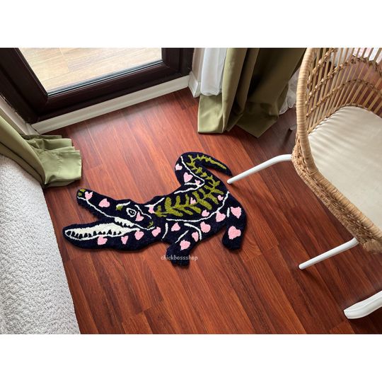 Handmade Tufted Crocodile Rug: Funky Animal Rug