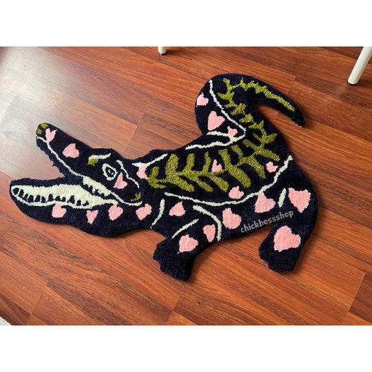 Handmade Tufted Crocodile Rug: Funky Animal Rug