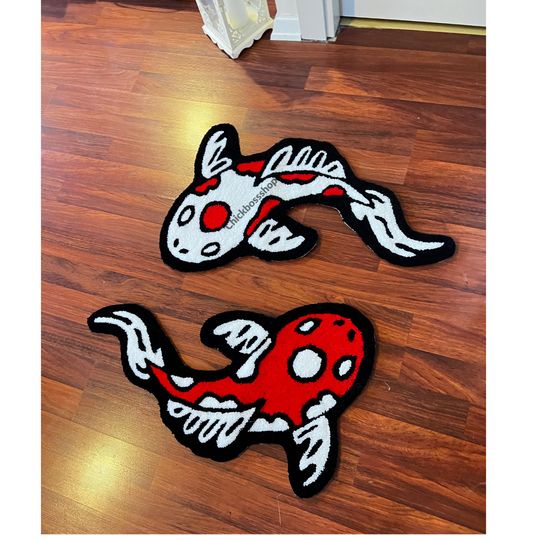 Red Koi Yin Yang Fish Rug | Custom Asian Tufted Rug | Fluffy & Soft Tufting