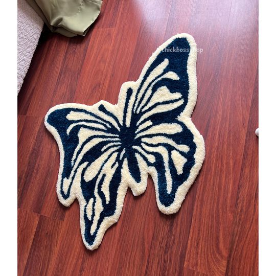 Handmade Tufted Butterfly Tufted Rug - Aesthetic Soft Plush Decorative Handmade Rug