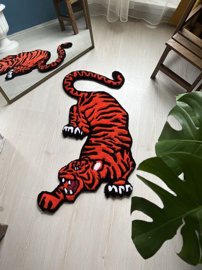 Orange Tiger Rug: Fluffy Hand-Tufted Acrylic Rug
