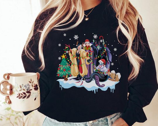 Disney Villains Squad Characters Christmas Light Christmas Sweatshirt