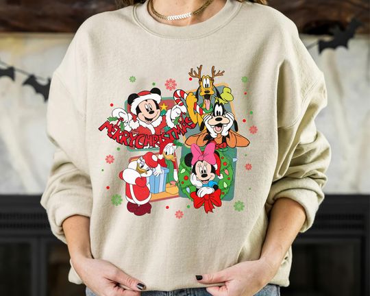 Mickey And Friends Christmas Vintage Retro Sweatshirt, Disney Xmas Light Sweatshirt