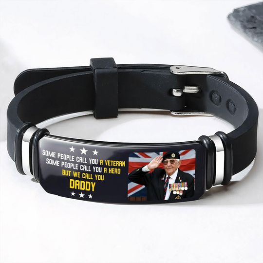 Personalized Photo Veteran Men Bracelet, We Call You Daddy, Veteran Day Gift, Gift for Veteran Dad, Grandpa, Father's Day Gift